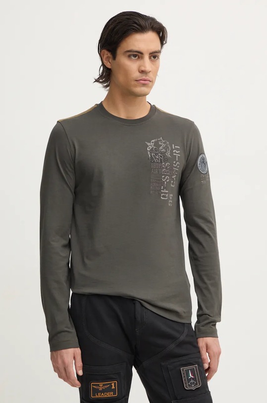 Aeronautica Militare longsleeve din bumbac imprimeu verde TS2339J641