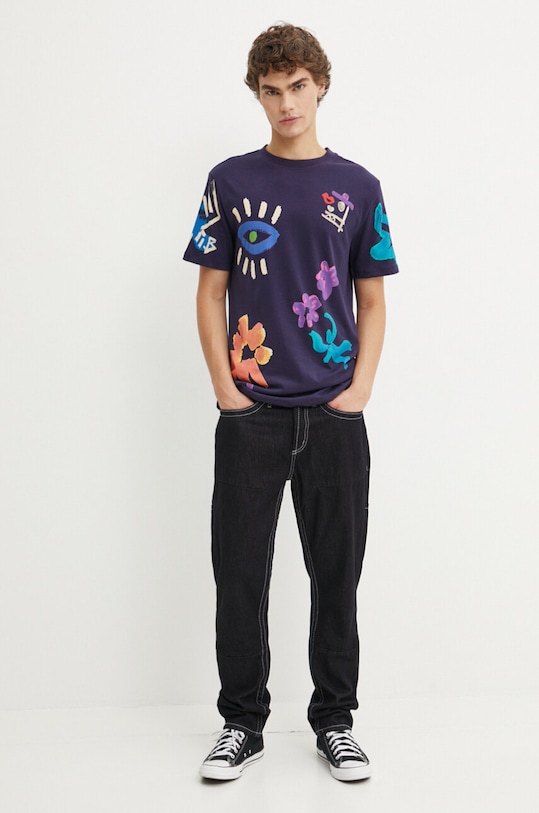 Desigual tricou din bumbac DAKOTAN 24WMTK33 bleumarin AW24