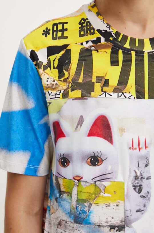 Хлопковая футболка Desigual ASAF 24WMTK13 бежевый