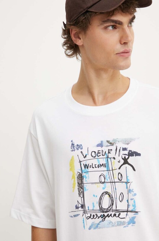 Desigual tricou din bumbac KAI alb 24WMTK28