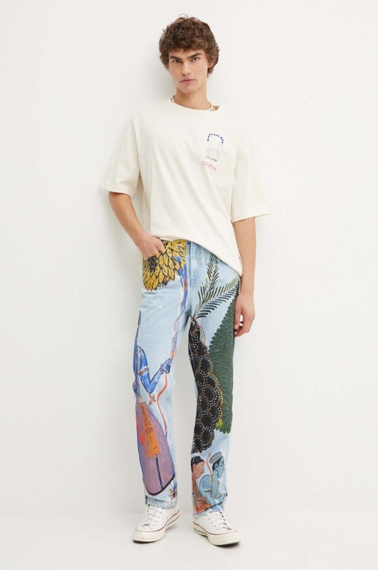 Desigual tricou din bumbac CONNECTICUT 24WMTK34 bej AW24