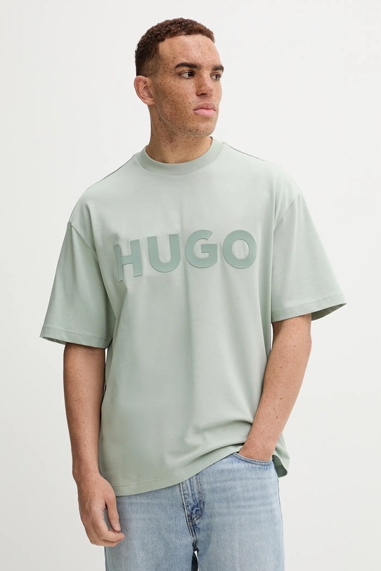 HUGO t-shirt bawełniany nadruk zielony 50525765