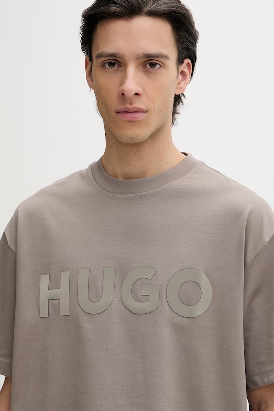 Βαμβακερό μπλουζάκι HUGO Dinkee μπεζ 50525765