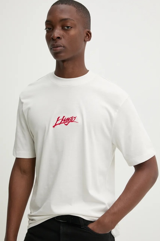 HUGO t-shirt bawełniany regular beżowy 50527926