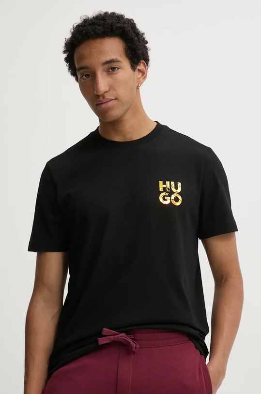 Bavlněné tričko HUGO potisk černá 50522134
