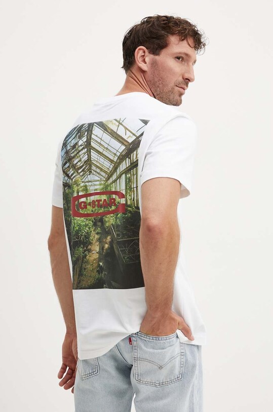 G-Star tricou din bumbac print alb D25093.C784