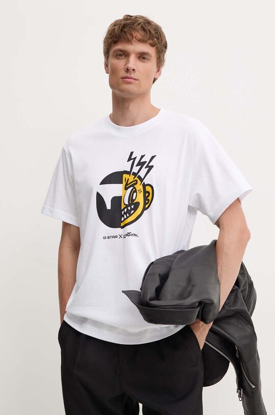G-Star tricou din bumbac print alb D25701.C336