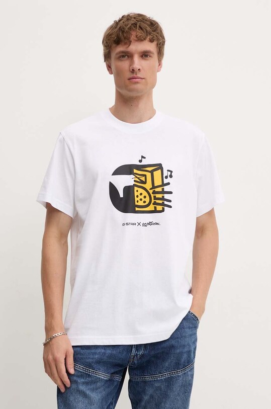 Памучна тениска G-Star свободна бял D25702.C336