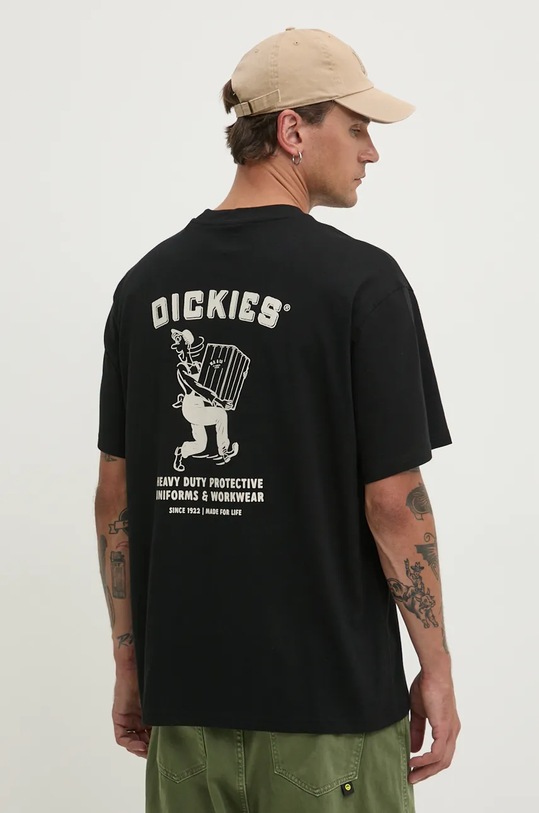 Bavlněné tričko Dickies BUILDER kulatý černá DK0A85SY