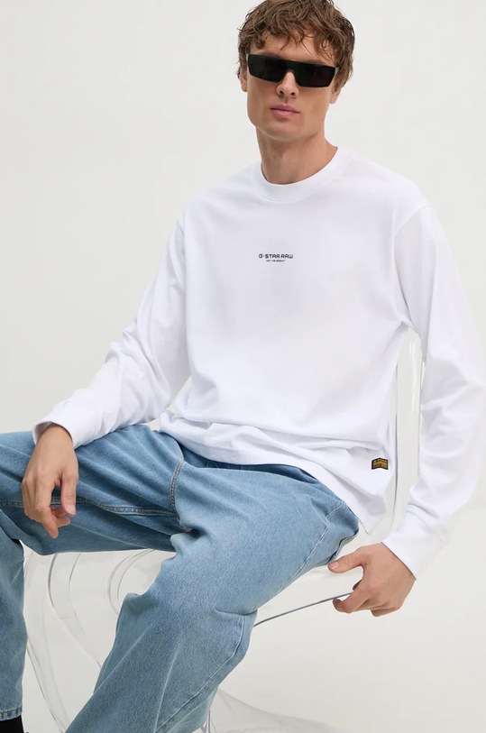 G-Star longsleeve din bumbac uni alb D25078.C336
