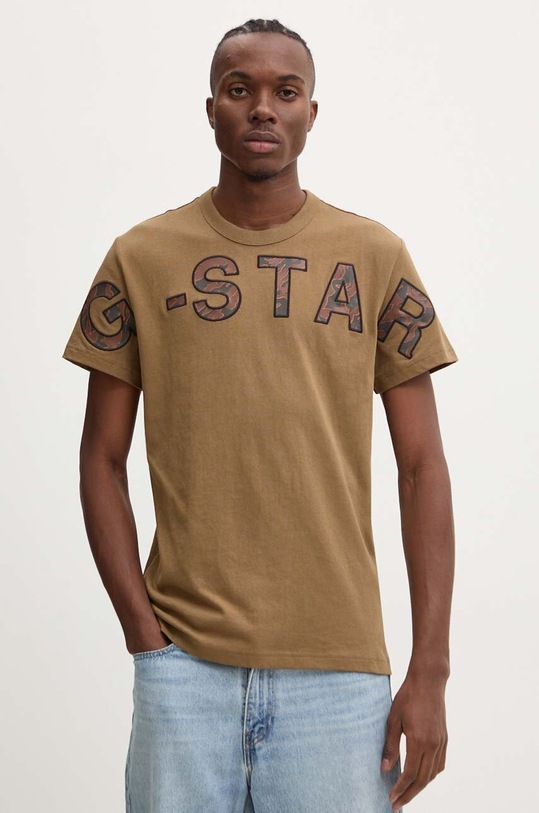 G-Star t-shirt bawełniany aplikacja brązowy D25533.C336
