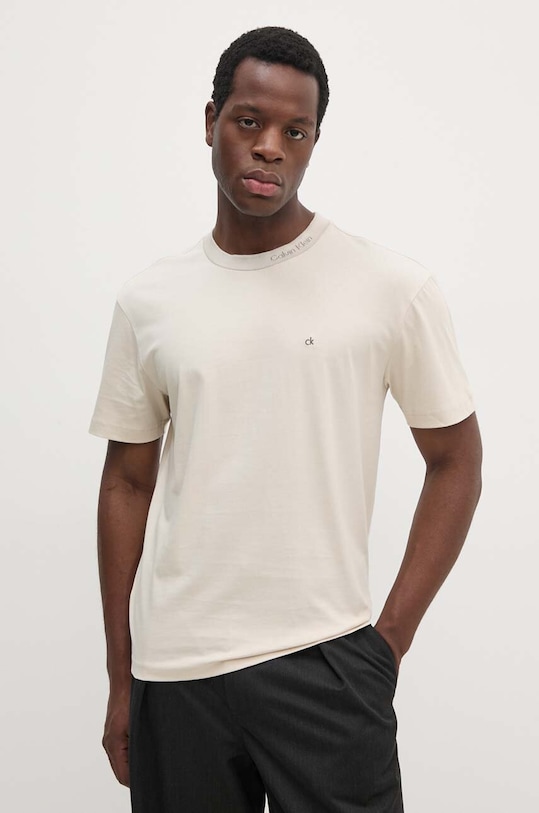 Calvin Klein t-shirt bawełniany bawełna beżowy K10K114091