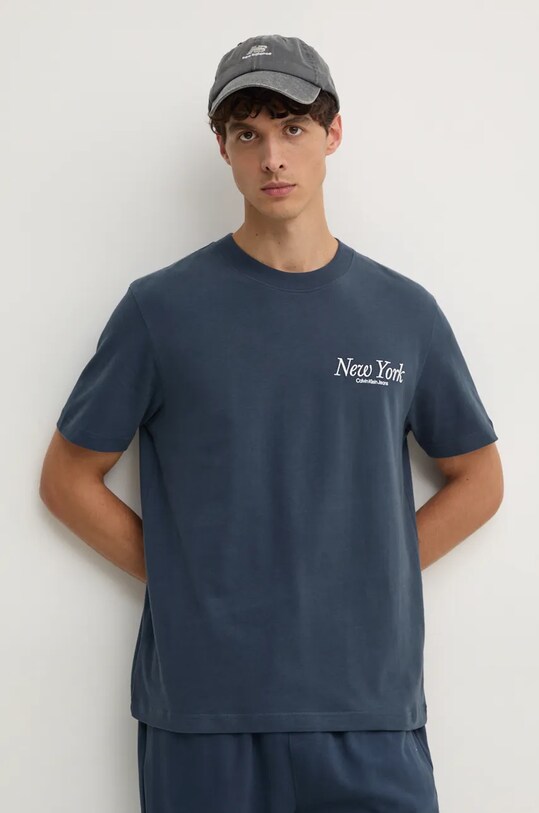 Bavlnené tričko Calvin Klein Jeans relaxed tyrkysová J30J326862