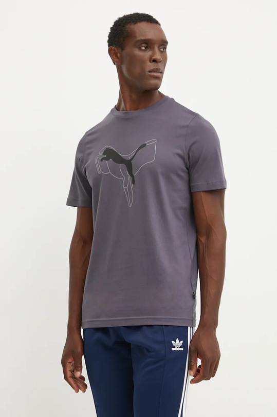 Βαμβακερό μπλουζάκι Puma στάμπα γκρί 682858.