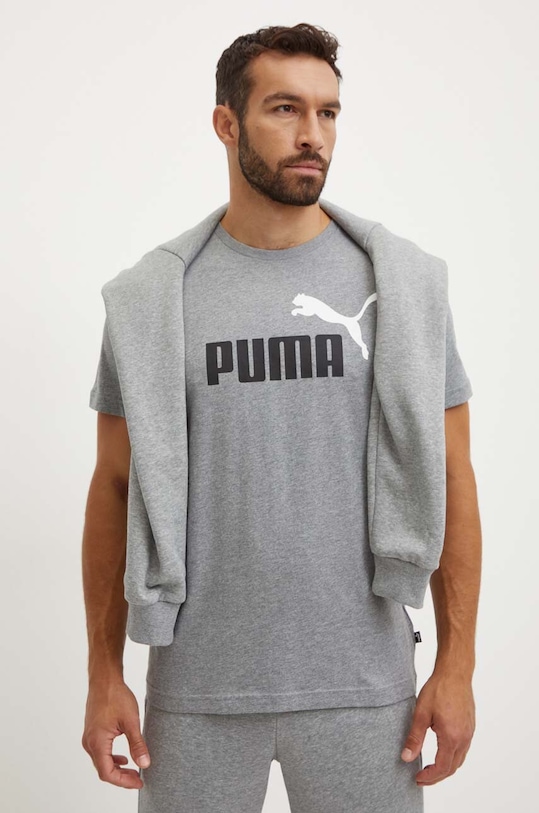 Bavlněné tričko Puma potisk šedá 847382