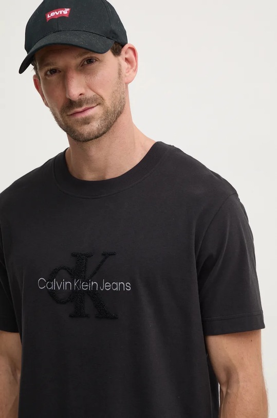 Памучна тениска Calvin Klein Jeans черен J30J326158