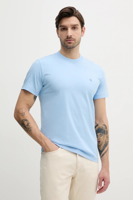 Bavlněné tričko Calvin Klein Jeans kulatý modrá J30J326683