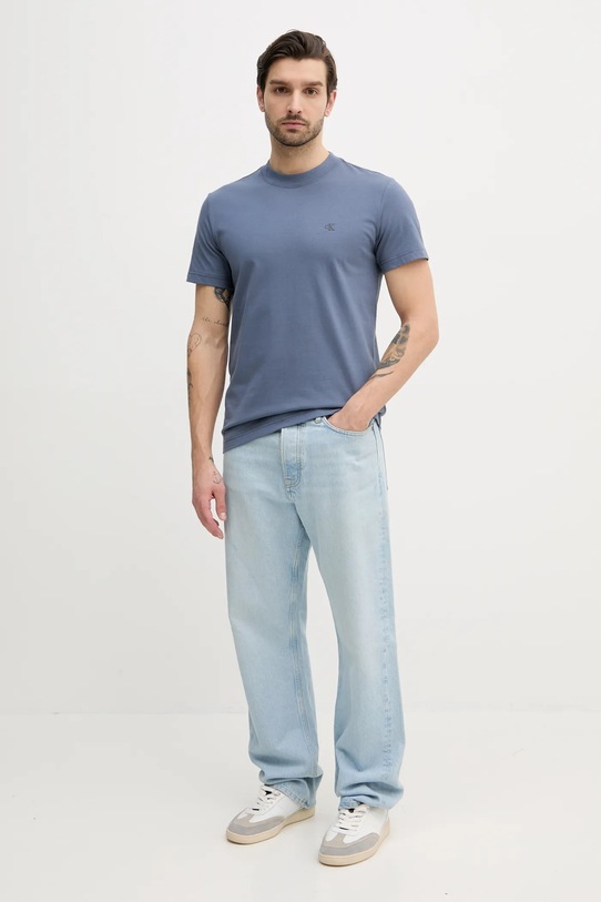 Bavlněné tričko Calvin Klein Jeans J30J326683 modrá SS25