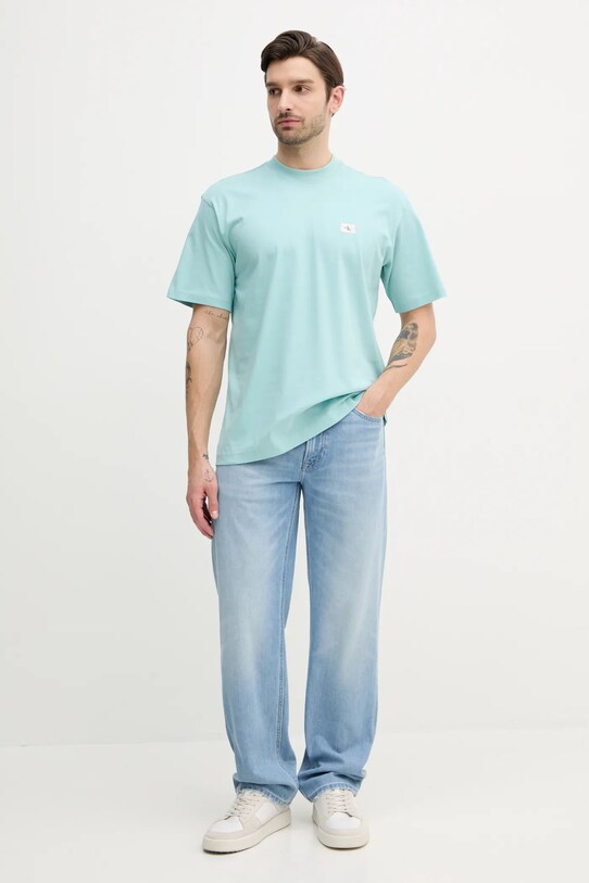 Calvin Klein Jeans tricou din bumbac J30J326857 turcoaz SS25
