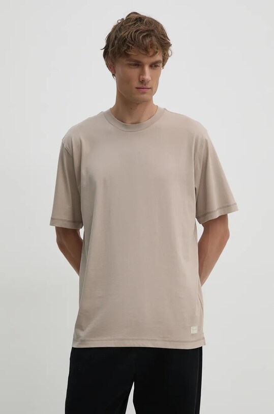 Bavlněné tričko Calvin Klein Jeans kulatý béžová J30J326857