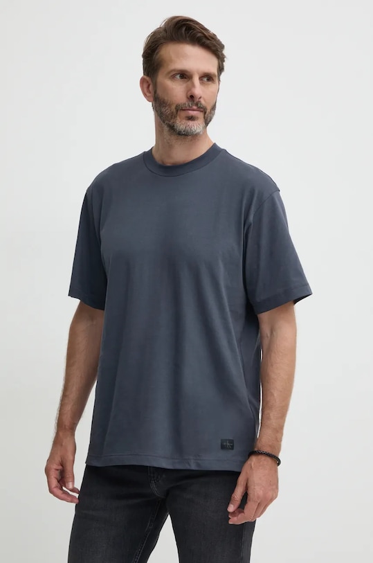 Bavlněné tričko Calvin Klein Jeans kulatý šedá J30J326857