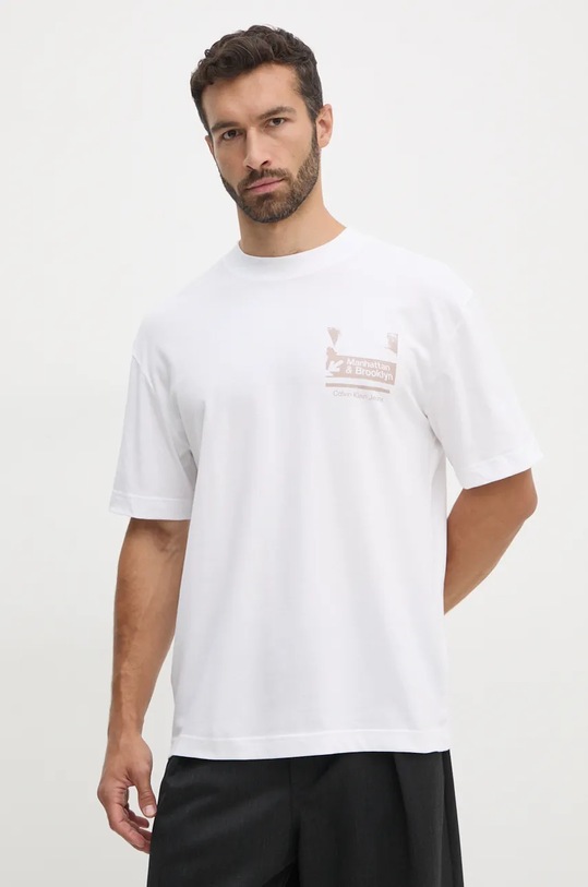 Bavlněné tričko Calvin Klein Jeans kulatý bílá J30J326864
