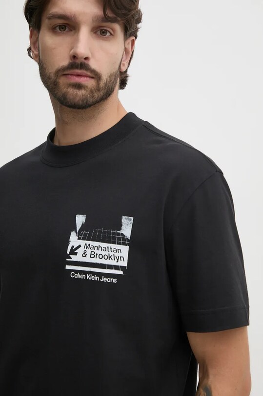 Памучна тениска Calvin Klein Jeans черен J30J326864