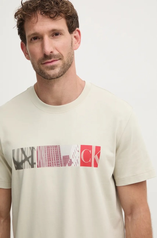 Calvin Klein Jeans tricou din bumbac print bej J30J326865