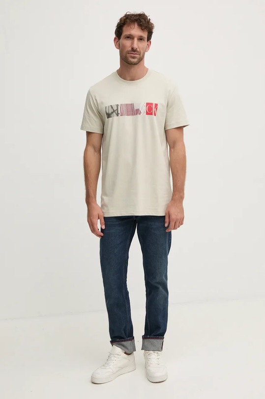 Calvin Klein Jeans tricou din bumbac J30J326865 bej AW24