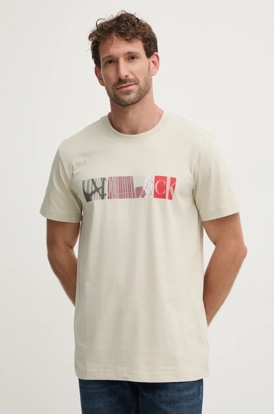 Calvin Klein Jeans tricou din bumbac bej J30J326865