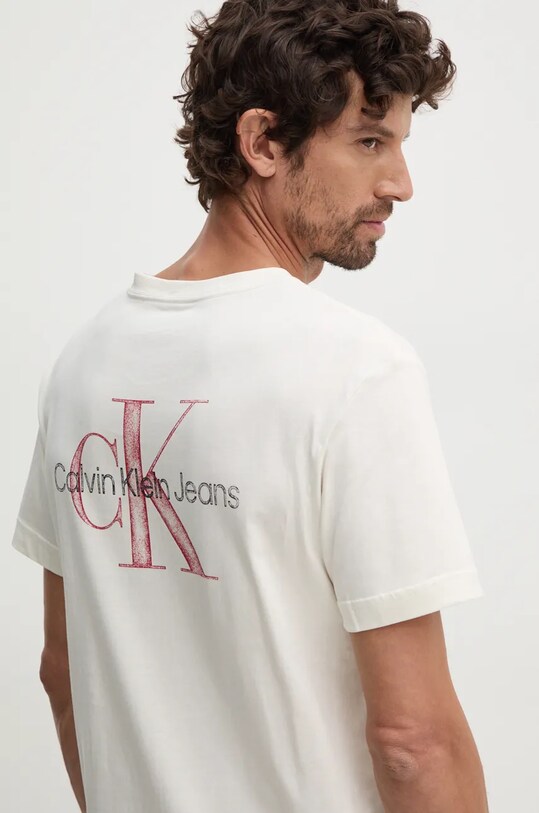 Памучна тениска Calvin Klein Jeans стандартна бежов J30J326866