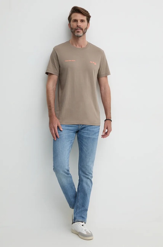 Bavlněné tričko Calvin Klein Jeans J30J326867 béžová AW24