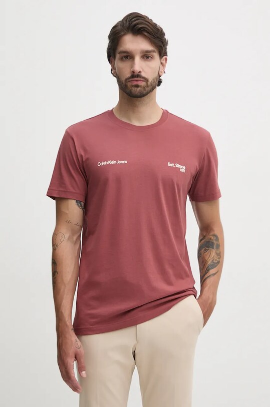 Bavlněné tričko Calvin Klein Jeans burgundské J30J326867