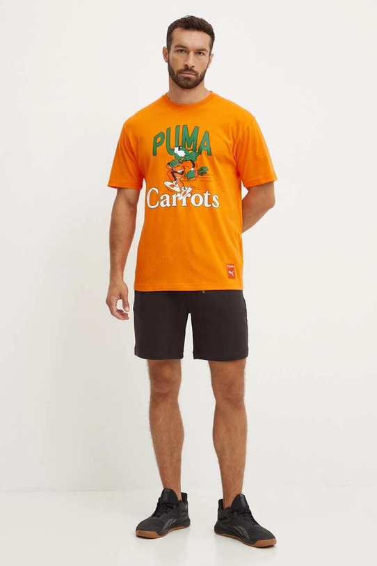 Puma t-shirt bawełniany PUMA X CARROTS Graphic Tee 627443 pomarańczowy AW24