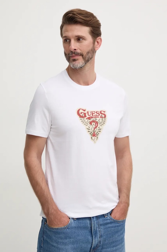 Guess t-shirt bawełniany nadruk biały M4BI44.I3Z14
