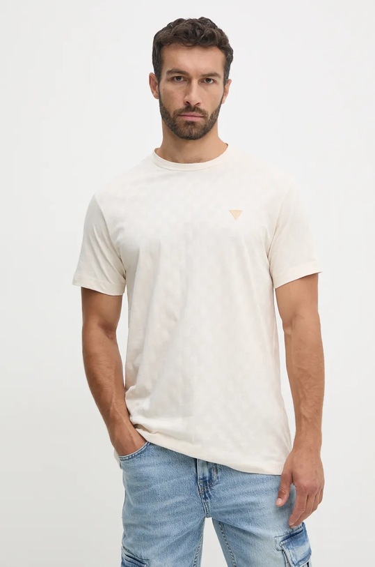 Pamučna majica Guess bez uzorka bež M4BP13.KCHE0