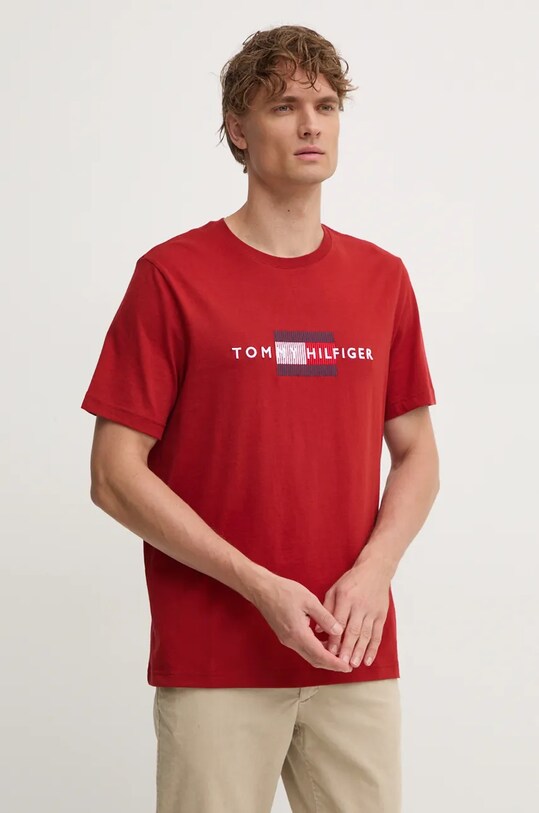 Bavlnené tričko Tommy Hilfiger červená MW0MW36455