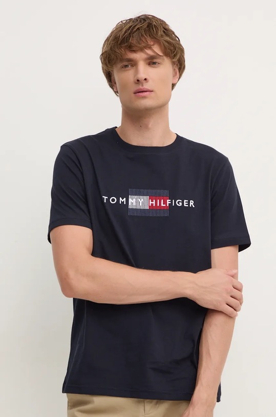 Bavlnené tričko Tommy Hilfiger tmavomodrá MW0MW36455