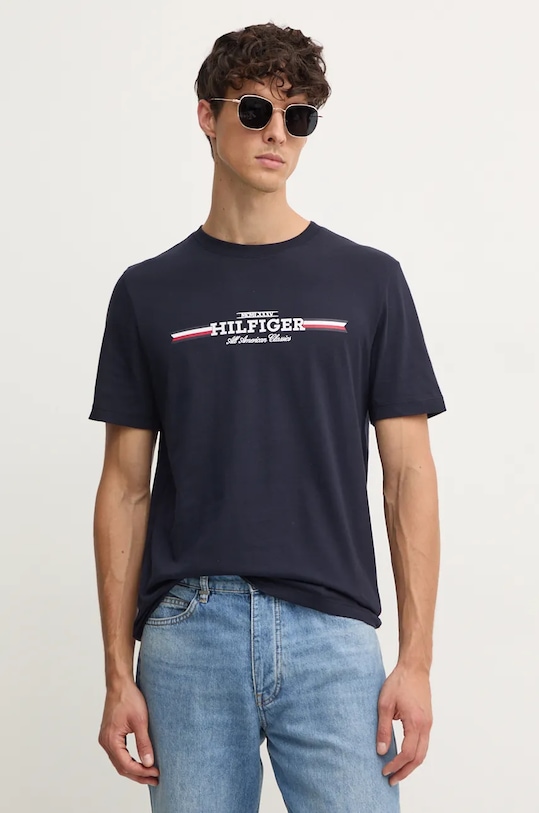 Tričko Tommy Hilfiger potlač tmavomodrá MW0MW36480