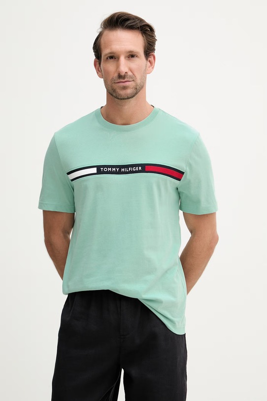 Tommy Hilfiger tričko pánské bavlněné tyrkysová MW0MW36498