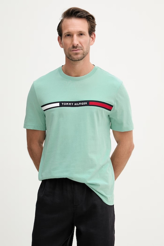 Tommy Hilfiger tričko pánské bavlněné tyrkysová MW0MW36498
