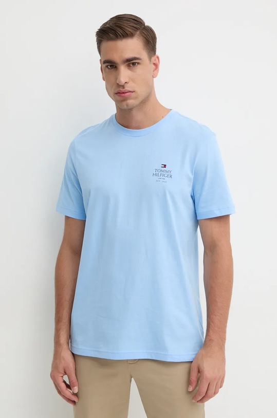 Bavlněné tričko Tommy Hilfiger potisk modrá MW0MW36500