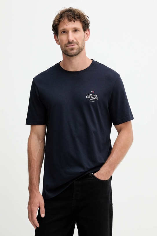 Bombažna kratka majica Tommy Hilfiger Potisk mornarsko modra MW0MW36500