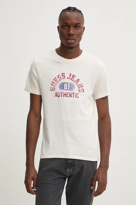 Хлопковая футболка Guess Jeans хлопок бежевый M4BI74.K8HM0