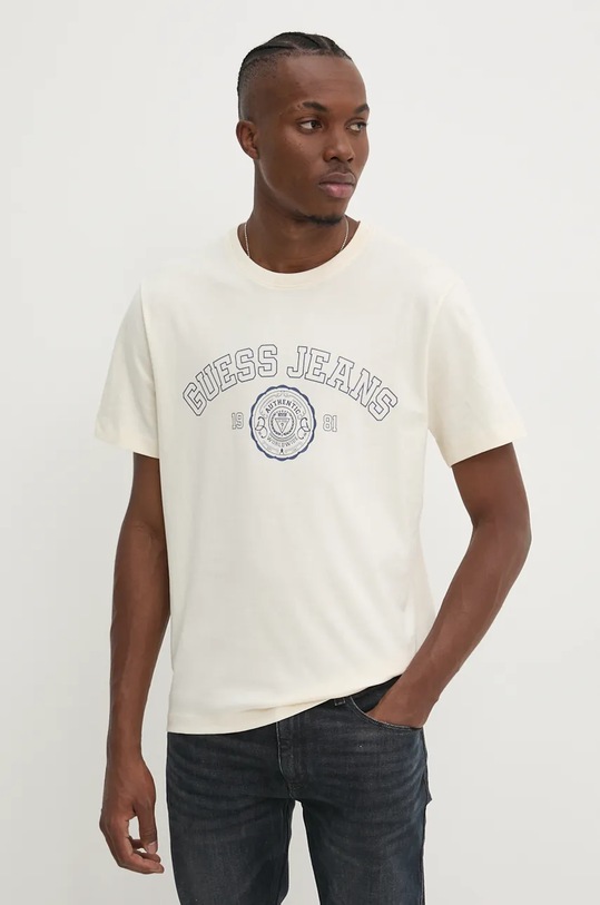 Bavlněné tričko Guess Jeans potisk béžová M4BI83.K8FQ4