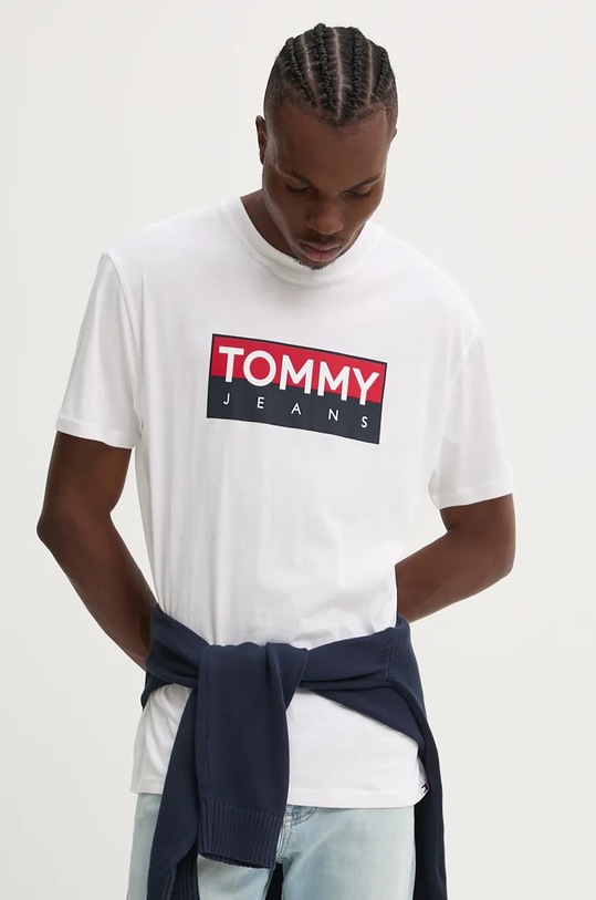 Tommy Jeans tricou din bumbac print alb DM0DM19684