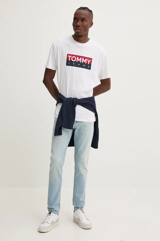 Tommy Jeans tricou din bumbac DM0DM19684 alb AW24
