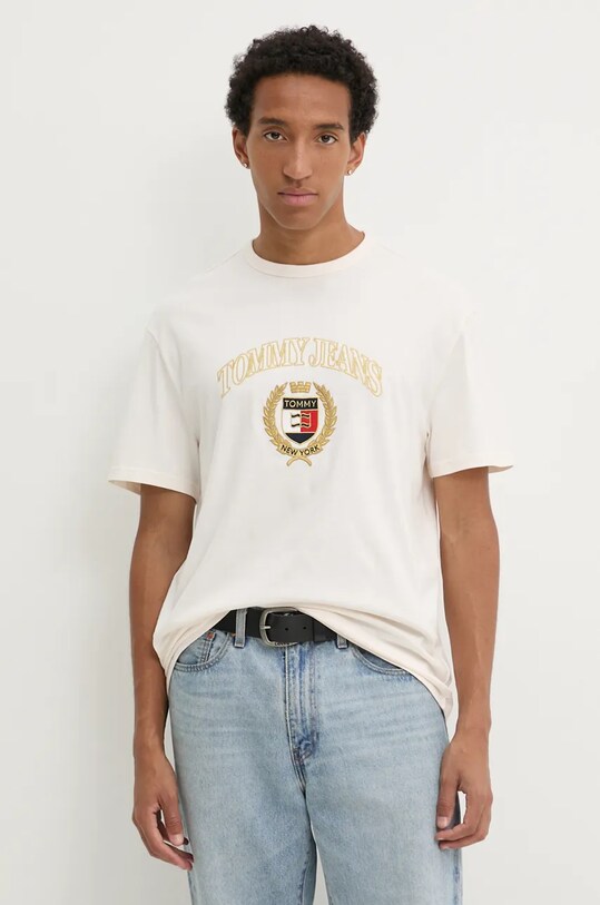 Tommy Jeans tricou din bumbac imprimeu bej DM0DM19690