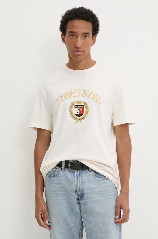 Tommy Jeans tricou din bumbac imprimeu bej DM0DM19690