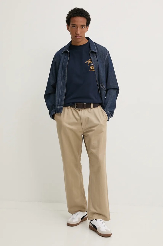 Bavlnené tričko Tommy Jeans DM0DM19698 tmavomodrá AW24